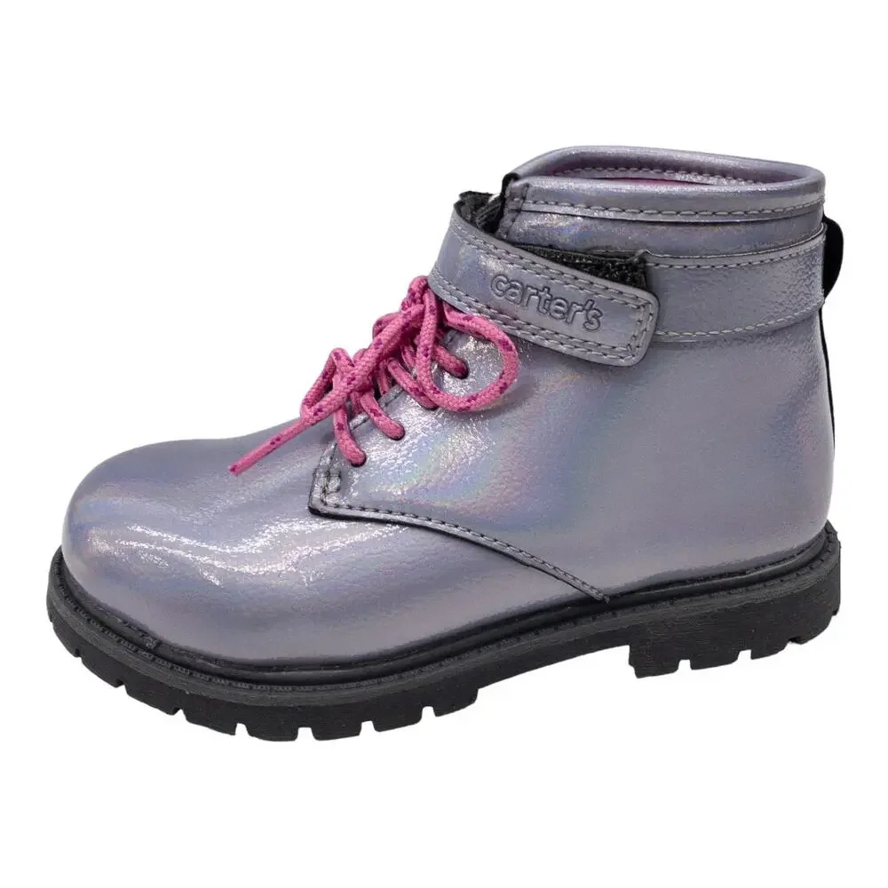 Carter's Girls Banja Lace Up Hiking Combat Boots Toddler 12 Silver Pink